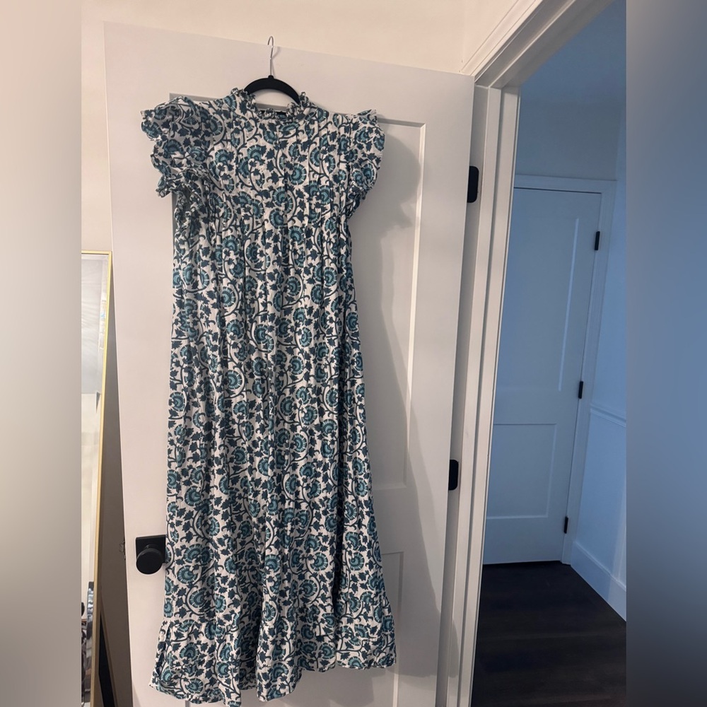 Victoria Dunn Blue & White Printed Midi Dress – Size XL (Generous Fit)